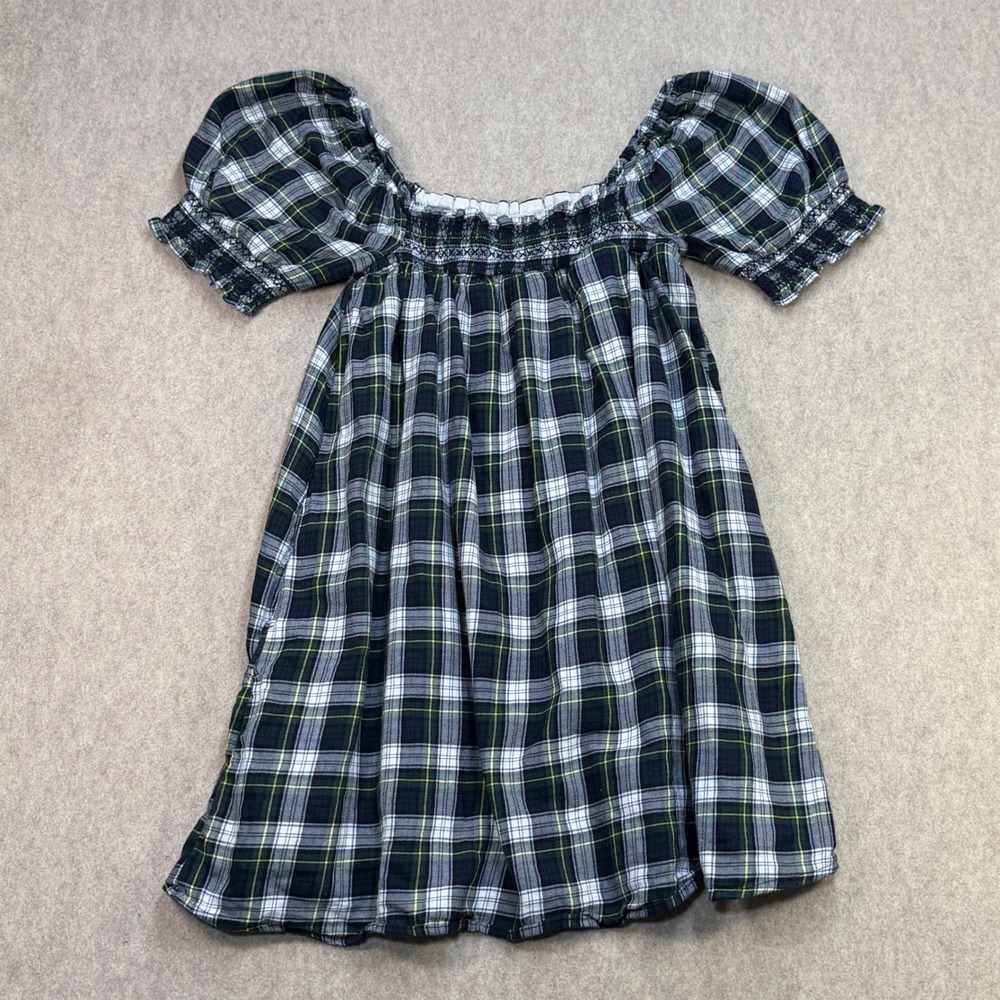American Eagle Dress Womens M Green Plaid Cottagecore Dark Academia Smocked